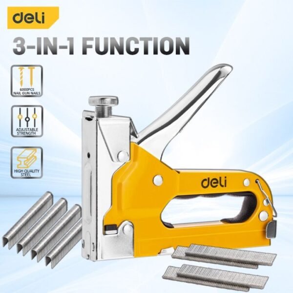 Deli Tools EDL238104 3 in 1 Heavy Duty Gun Tacker Staple Gun 4Pcs Suit Stapler Staple Gun Tacker