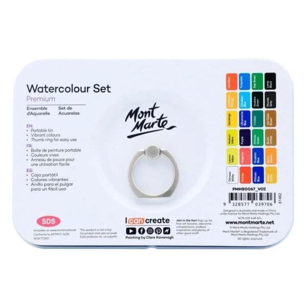 Mont Marte Premium Watercolour Paint Set Tin 27 pcs