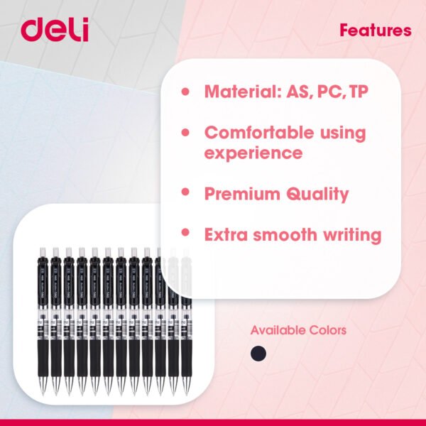 Deli  EQ10420 Retractable Gel Pen TiP 0.5mm Black