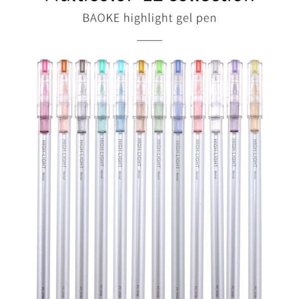 Baoke Metallic High Light Liquid Pen, Pack of 12 Pens in 12 Shimmering Metallic Colours