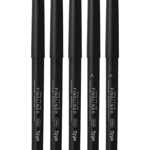 PaperTree 5 Black Fineliners Set (Round, 1.0mm, Chisel, 0.5mm, 0.2mm)