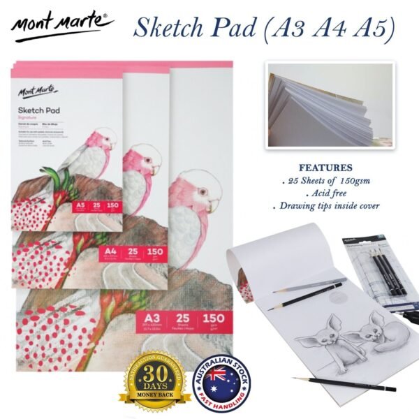 Mont Marte Sketch Pad White Paper A4 150gsm 25 Sheet