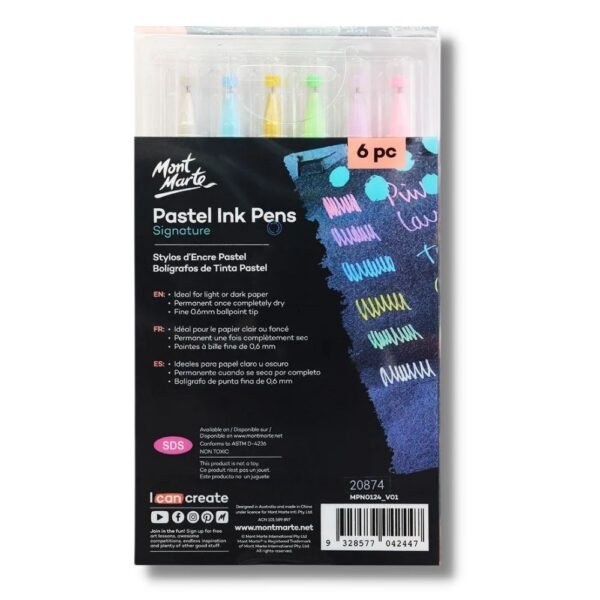 Mont Marte Pastel Ink Pens Fine Tip 6 pcs