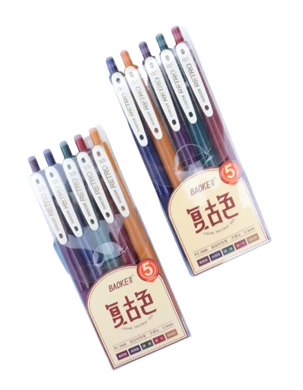 BAOKE PC3848 0.5mm Multicolor Retraceable Gel Pen Pack of 5,