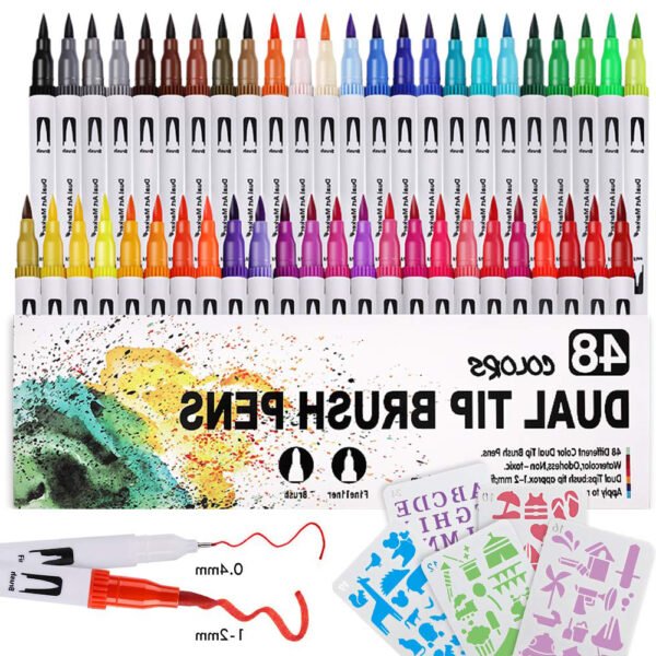 48 Pcs Dual Tip Brush Pens Art Markers Set
