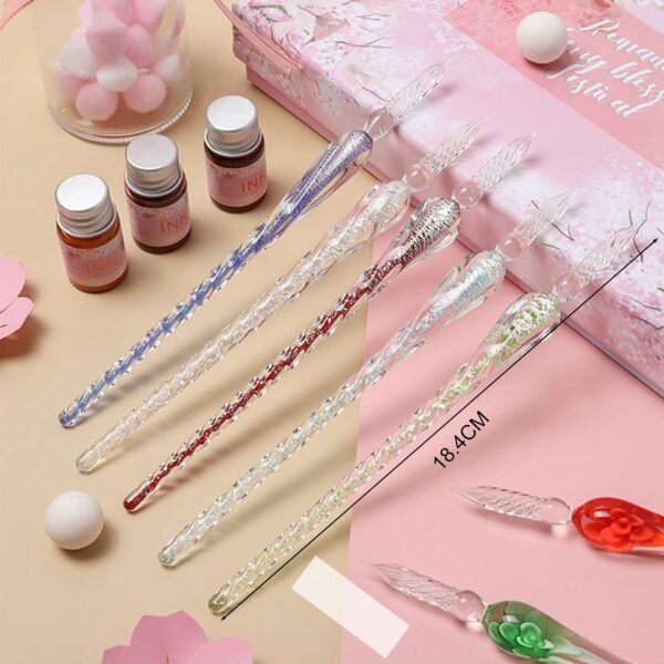 1 Set Glass Pens Threaded Nib Washable Universal Student Dip Writing Pen School Supplies