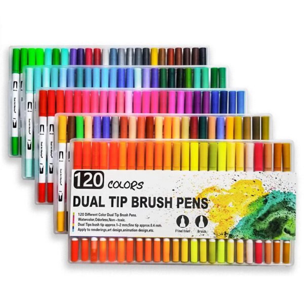 120 Color Dual Tip Brush Pens Art Markers Set