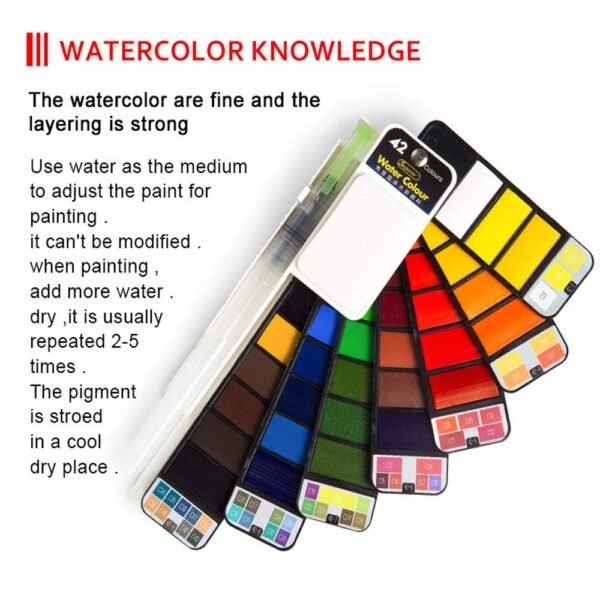 Superior Solid Water colour Cake pigmented 42 Color Set With Water Brush Pen Foldable Travel Watercolor Painting