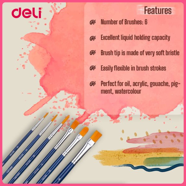 Deli 73885 Nylon Artist Brush 6Pcs Set