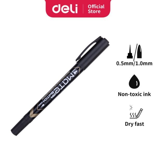 Deli	EU10420 Dual Tip Permanent Marker (Black) 12 Pcs/Box