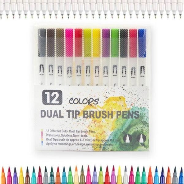 12 Pcs Dual Tip Brush Pens Art Markers Set Flexible Brush Pen