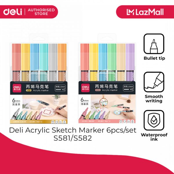 Deli S581 Metalic Acylic Marker 6 PCS SET