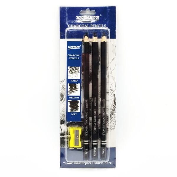 Worison Hard Midium Soft Black Charcoal Pencils With sharpner