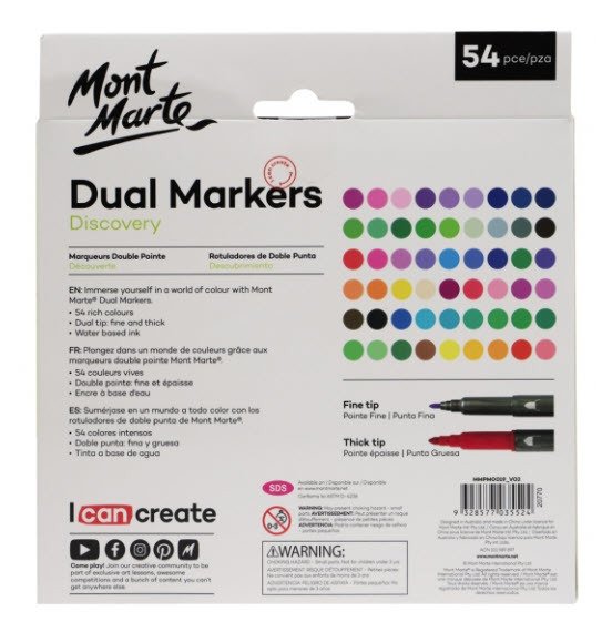 Mont Marte Dual Art Marker Fine & Brush Tip 54pc