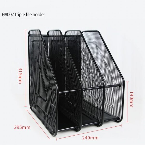 Mesh Metal Standing File Holder Rack with 3 Compartments - Space Saving Organizer for Folders, Magazines and Documents