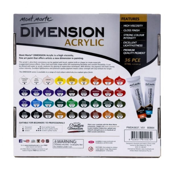 Mont Marte Dimension Acrylic Paint Set 37ml  36 Pcs