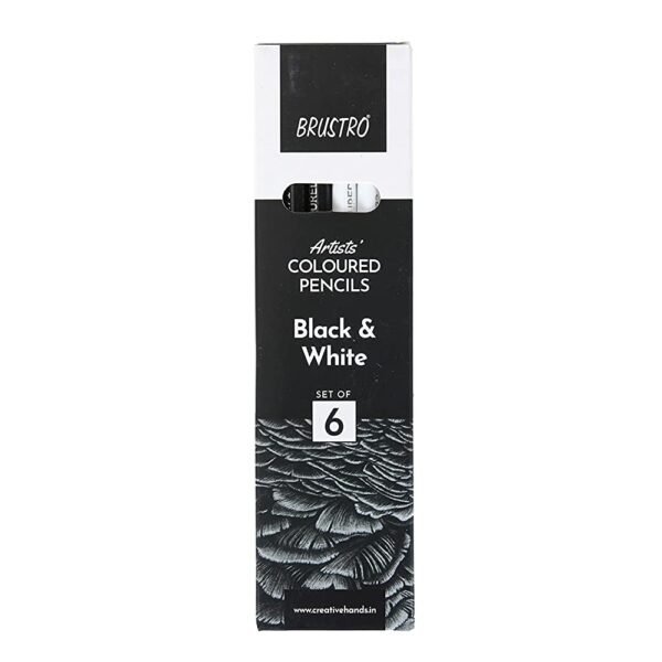 Brustro Artists Black & White Coloured Pencils Set of 3 Whites and 3 Blacks