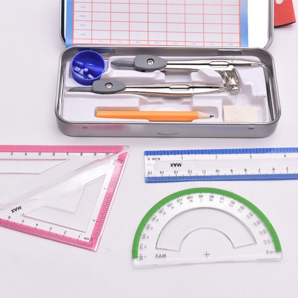 Max Geometry Set 9 pieces Math Set with 2 Metal Compasses