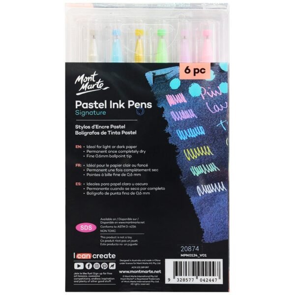 Mont Marte Pastel Ink Pens Fine Tip 6pc