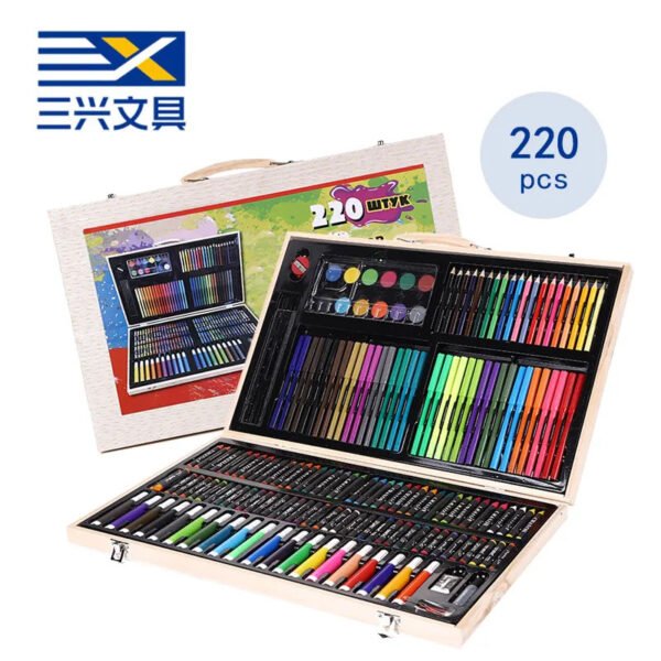 220 Pcs set Wooden Box Art and Draw set