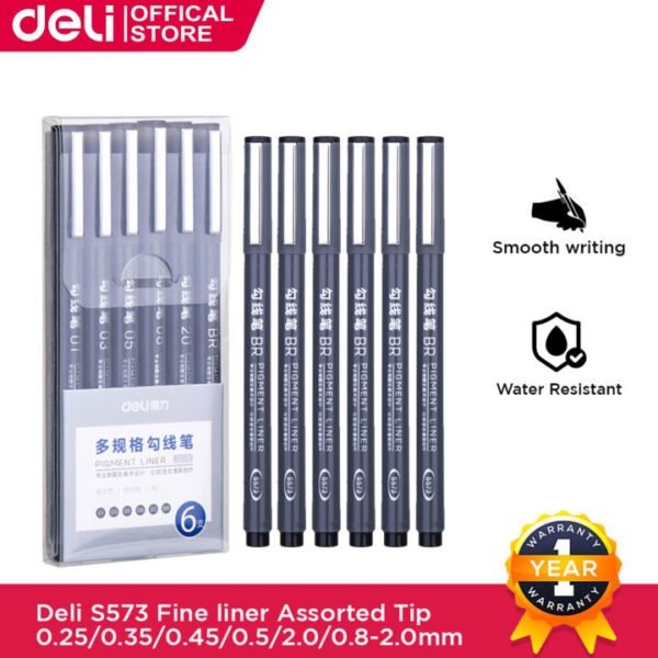 Deli S573 Fine Line Marker Pen Set For Painting Fine Liner Tip 01 03 05 08 20 BR – 2.0mm Ink