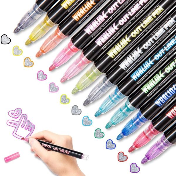 Double Line Outline Pens 12 Colors Outline Metallic Markers