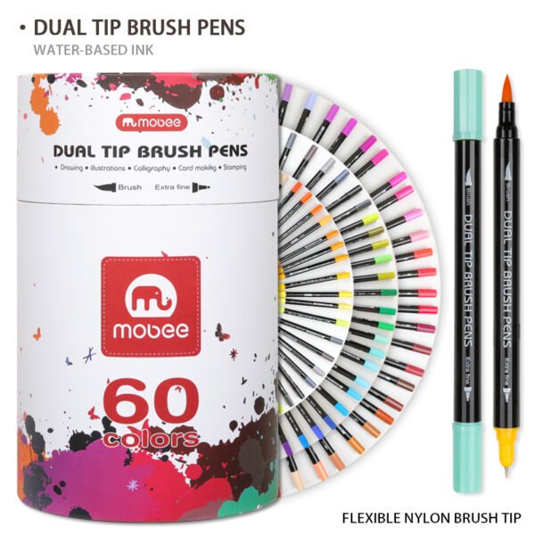 Mobee acuarel 60 colors dual tip Nylon tips watercolor brush marker pens for drawing