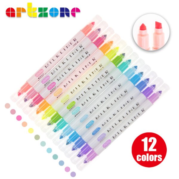 12 Colors Milkliner Double-ended Highlighter Pen Set Fluorescent Pens