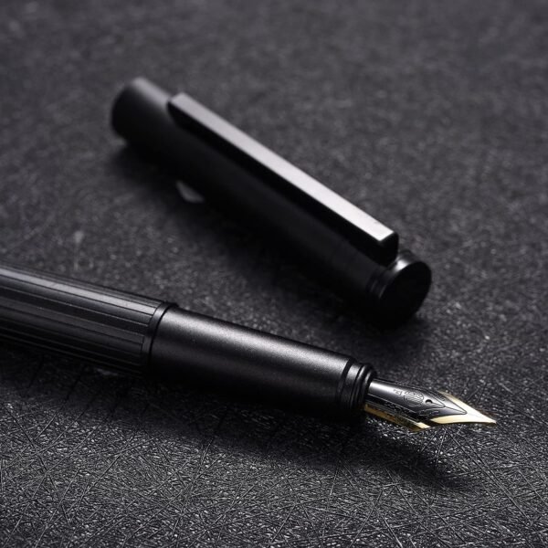 Hongdian H1 Black Aluminum Fountain Pen Extra Fine Nib, Smooth Writing Instrument with Converter and Pen Case Set