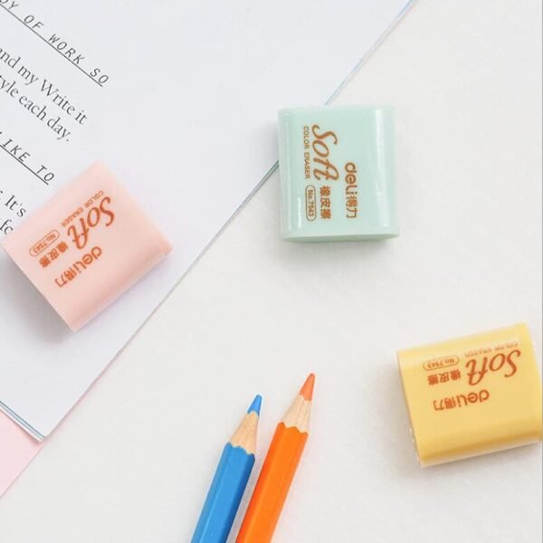 deli 7543 Soft 4B Rubber Pencil Erasers 3 Colors Draw Art Class Wipe Clean Safe Office  3 pcs