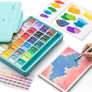 HIMI Twin Cup Jelly Gouache Paint Set, 48 Colors 12g, Jelly Cup Design, Non Toxic Paint for Canvas and Paper, Art Supplies for Professionals