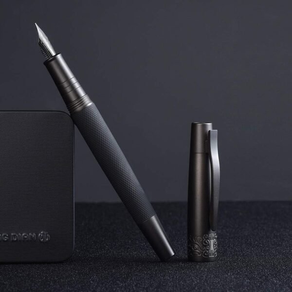 Hongdian 6013 Matte Black Fine Nib Fountain Pen with Metal Box Titanium Black Gift Pen Set