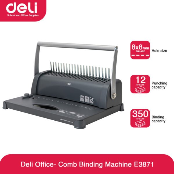 Deli E3871 350 Sheets 21-HOLE Steel Comb Spiral Binding Machine