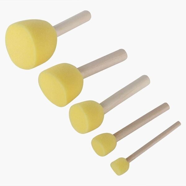 5 Pcs Round Stencil Sponge Yellow Dabber Wooden Handle Foam Brush Furniture Art Crafts Painting Tool Supplies Painting Stippler Set DIY Painting Tools in 5 Sizes