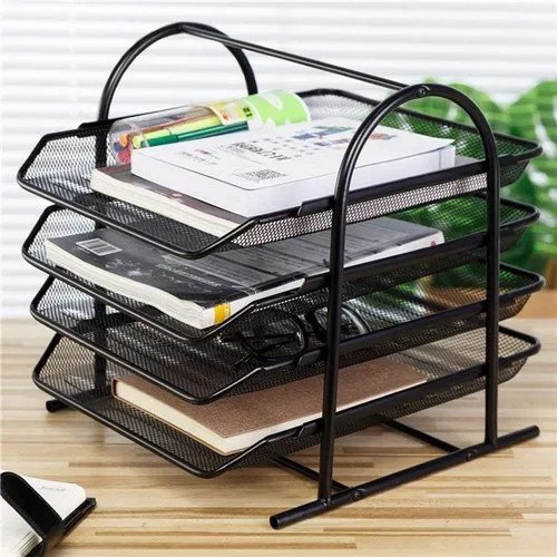 Metal Mesh 4 Tier Tray For Office Document Holder Desk Organizer