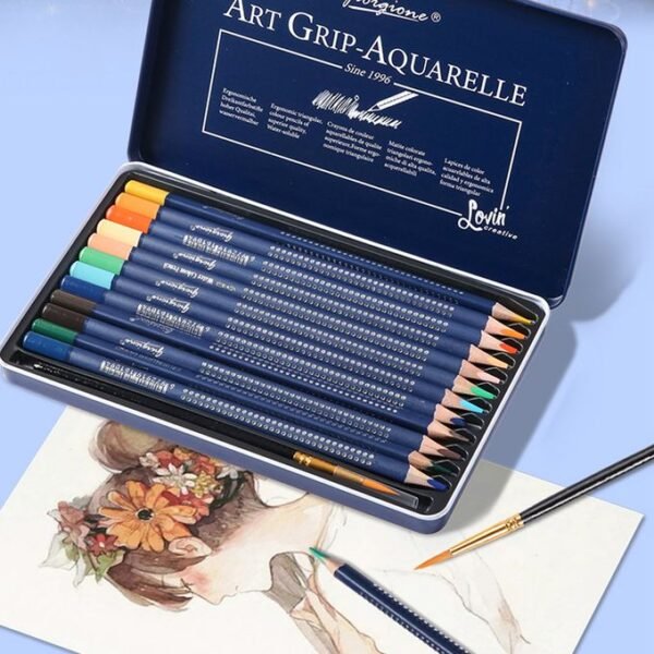 48 Pcs Giorgione Professional Watercolor Pencils Set Water Soluble Colored Pencils with Brush Metal Box