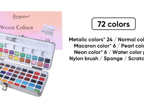 Giorgione G-ZG 72 colors metallic pearlescent solid watercolor paint with water ink brush set with metal box