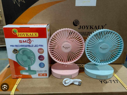 JOYKALY YG-733 AC/DC Rechargeable Lithium Battery Foldable Desk Fan With LED Light