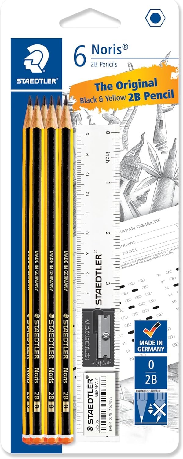 STAEDTLER Noris 2B Pencils Set 6 Pcs Pencils + Eraser + Sharpener + Ruler