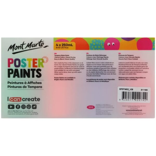 Mont Marte Poster Paint 250ml 4pc-Fluro