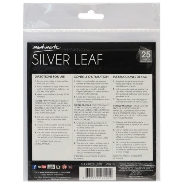 Mont Marte Imitation Silver Leaf 14*14cm 25sheets