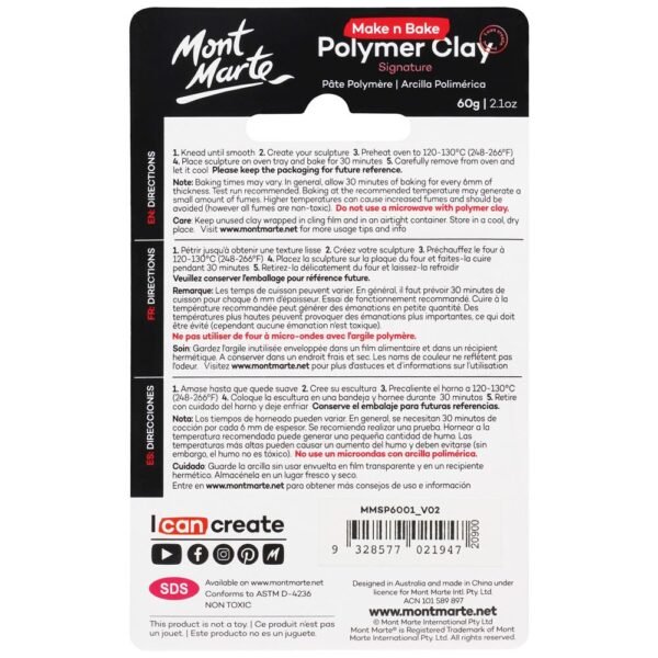 Mont Marte Make n Bake Polymer Clay 60gm-Titanium White