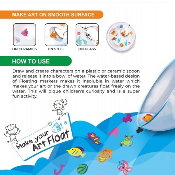 Doms Floating Markers 12 Shades| 5 mm Tip & Includes 1 Ceramic Spoon For Unlimited Fun| Draw On Ceramic Spoon, Slowly Dip It In Water & Watch The Characters Floating| Do Magic With Colours