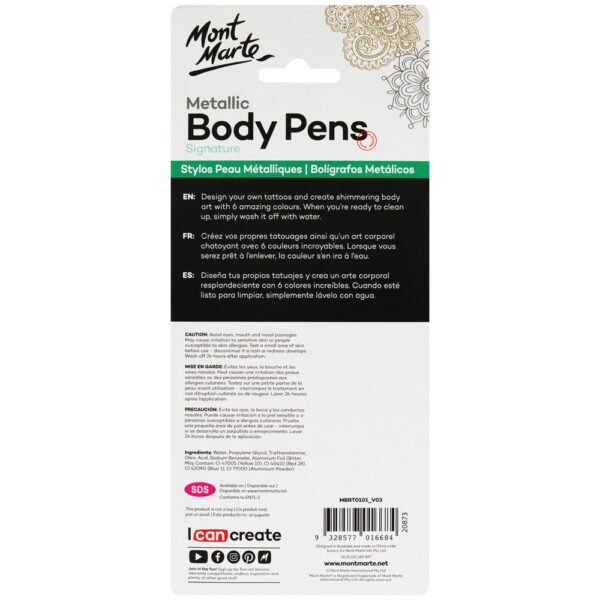 Mont Marte Metallic Body Pens 6pc
