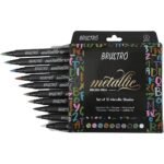 brustro metallic brush pens soft brush tip for calligraphy, hand lettering, colouring, scrapbooking, card making set of 10 colors.