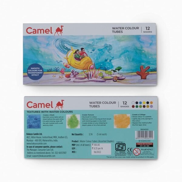 camel student water colour tube 12 shades water color