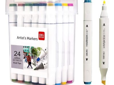 deli e70803 24 sketch marker dual tip art marker, brush and chisel, sketch marker for painting sketching calligraphy drawing, colouring marker pens for sketching 24 colours