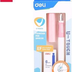 deli q80000 school fountain pen set with 6 blue ink