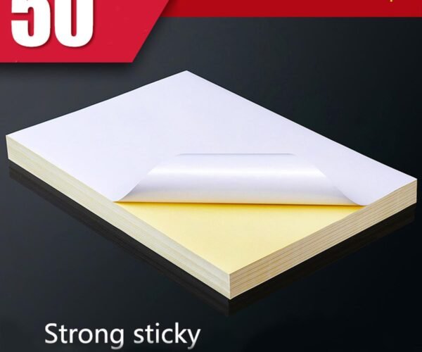 glossy self adhesive sticker label paper for laser and inkjet printer | a4 size | pack of 50