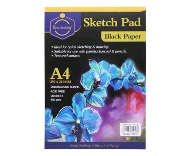 keep smiling hardback black paper sketching pad a4 150 gsm 20 sheets